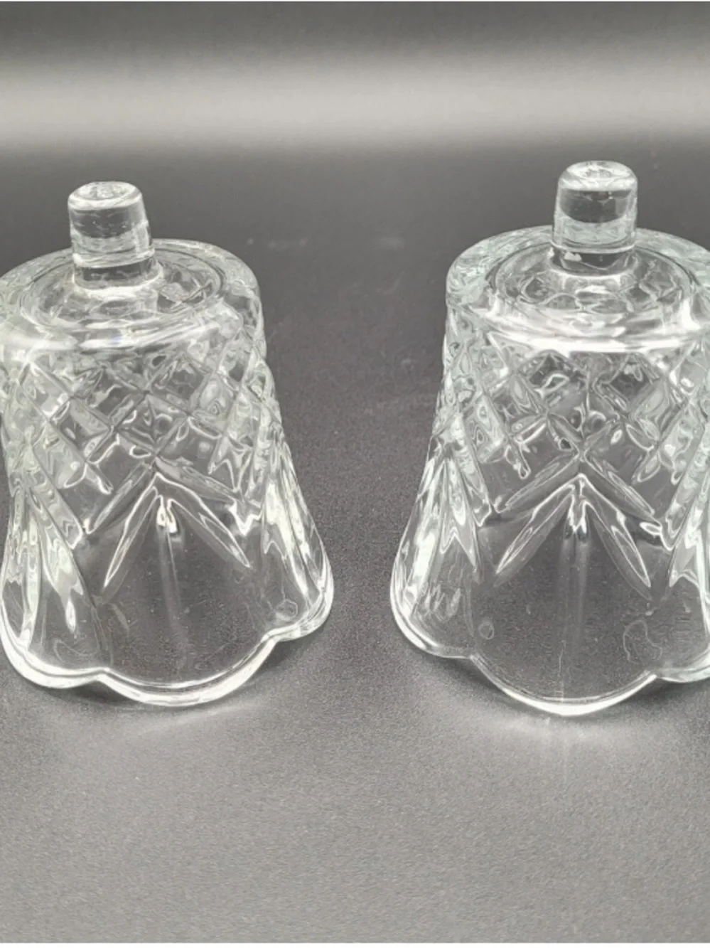 Vintage Home Interiors Clear Glass Cut Bell Candle Covers - Clear set of 2.